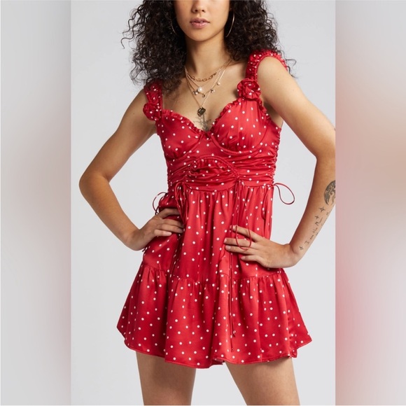NWT Red For Love And Lemons “Willa” Polka Dot Mini Dress - Picture 1 of 7